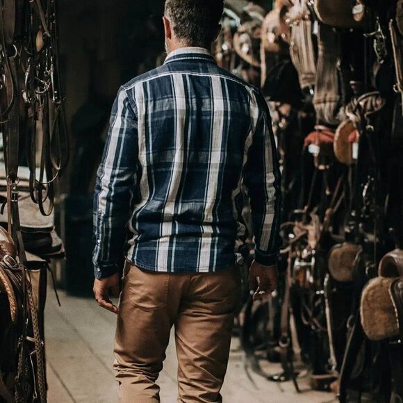 NWOT Taylor Stitch x Stetson The California Indigo Plaid Sz38 Chest 40 Blue - Picture 5 of 11